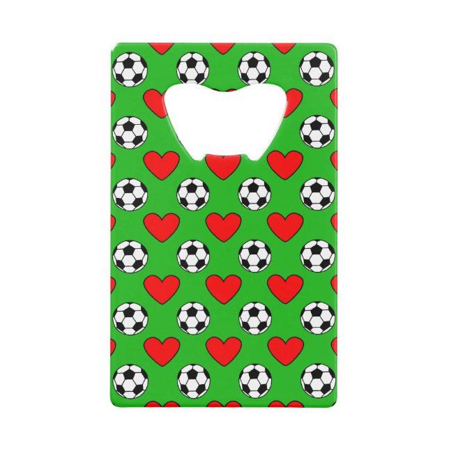 Soccer Balls And Red Hearts Drawing Credit Card Bottle Opener (Front)