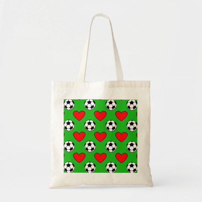 Soccer Balls And Red Hearts Drawing Tote Bag (Front)