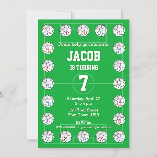 Soccer Balls and Soccer Field Birthday Invitation