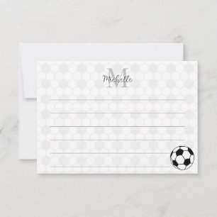 Soccer Balls Black and White Custom Lined Monogram Note Card