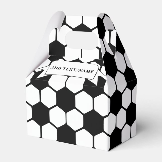 Soccer Balls Black and White Custom Name Favor Boxes (Front Side)