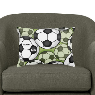 Soccer Balls Black & White Boy's Kids Name Number Accent Pillow