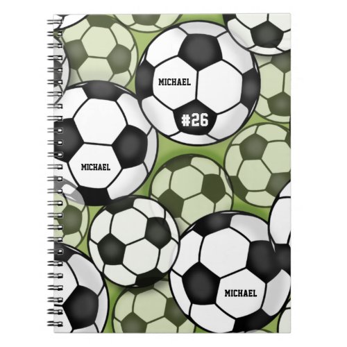 Soccer Balls Black  White Boys Kids Name Number Notebook