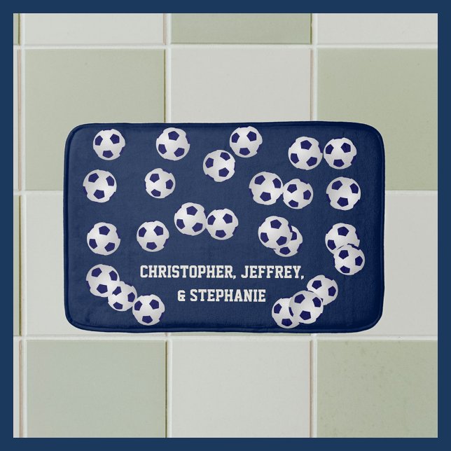 Soccer Balls Blue, Name, Bathroom Decor Mat (Creator Uploaded)
