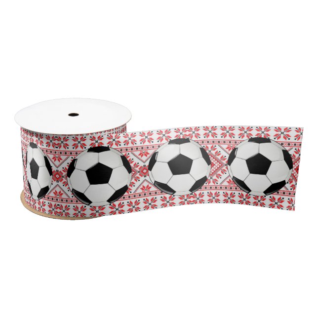 Soccer Balls Christmas Pattern Gift Wrapping Satin Ribbon (Spool)
