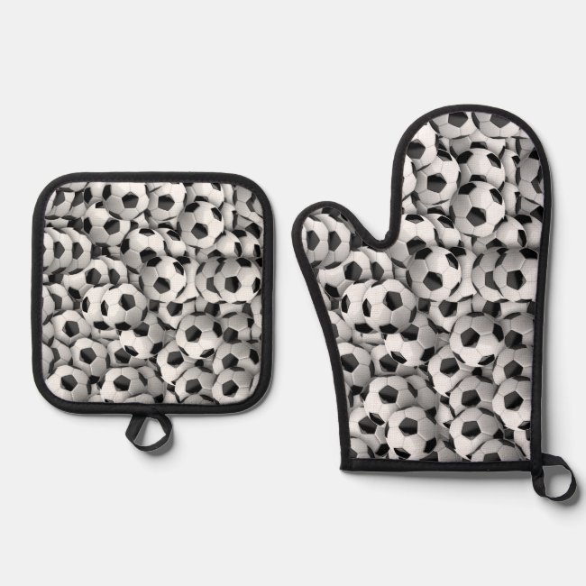 Soccer Balls Design Oven Mitt and Pot Holders