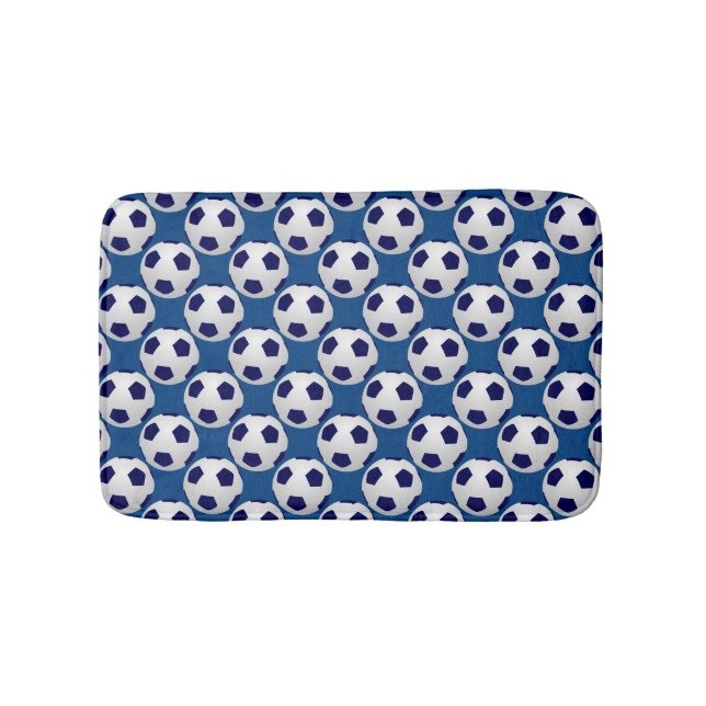 Soccer Balls Diagonal, Blue, Plush Bath Mat (Front)