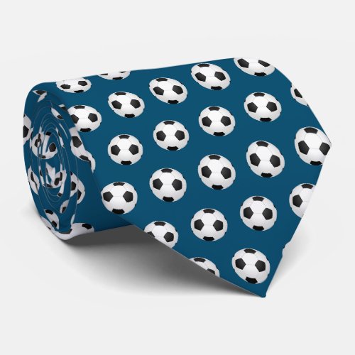 Soccer Balls Football Futbol Black and White Blue Neck Tie