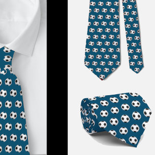 Soccer Balls Football Futbol Black and White Blue Neck Tie