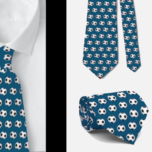Soccer Balls Football Futbol Black and White Blue Neck Tie (Creator Uploaded)