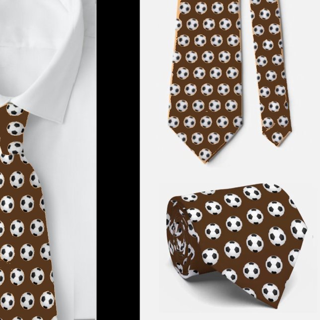 Soccer Balls Football Futbol Black and White Brown Neck Tie (Creator Uploaded)