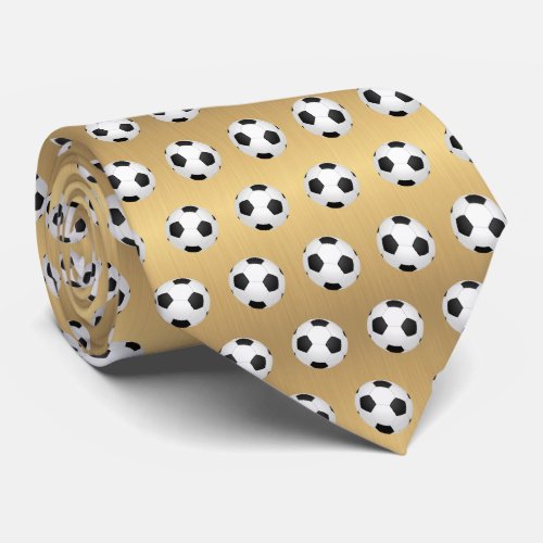 Soccer Balls Football Futbol Black and White Gold Neck Tie