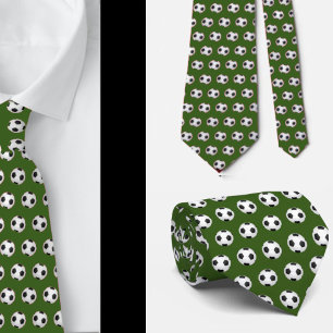 Soccer Balls Football Futbol Black and White Olive Neck Tie