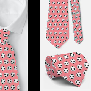 Soccer Balls Football Futbol Black and White Pink Neck Tie