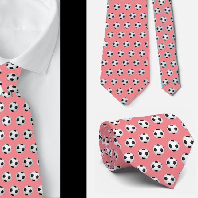 Soccer Balls Football Futbol Black and White Pink Neck Tie (Creator Uploaded)