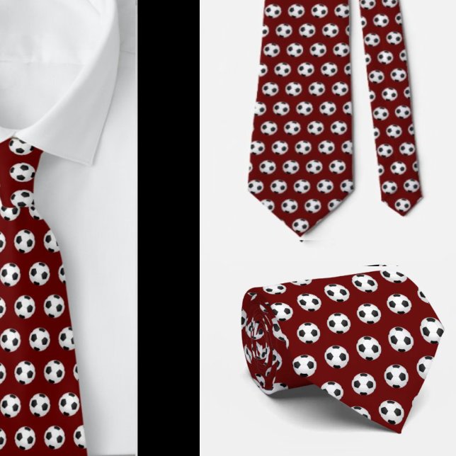 Soccer Balls Football Futbol Black and White Red Neck Tie (Creator Uploaded)