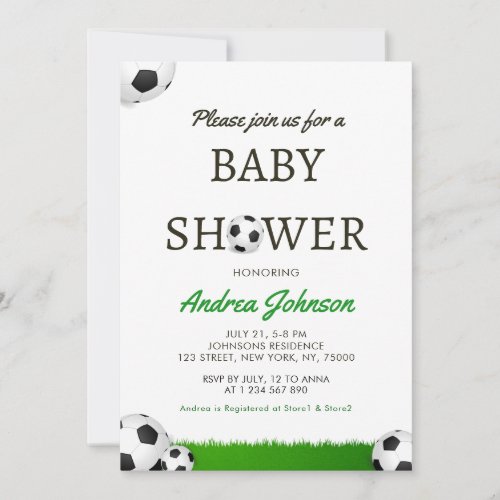 Soccer Balls  Grass Athletic Sports Baby Shower Save The Date