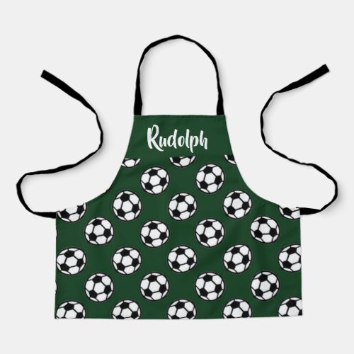 Soccer balls green pattern apron