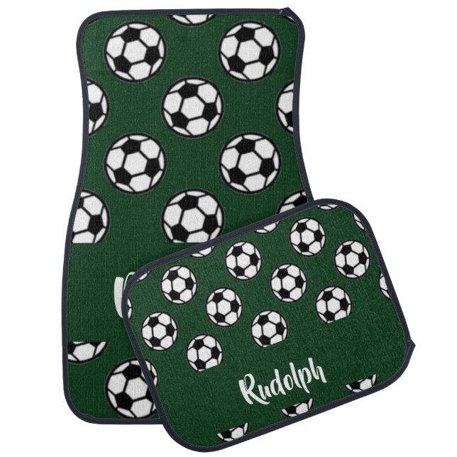 Soccer balls green pattern car floor mat (Set)