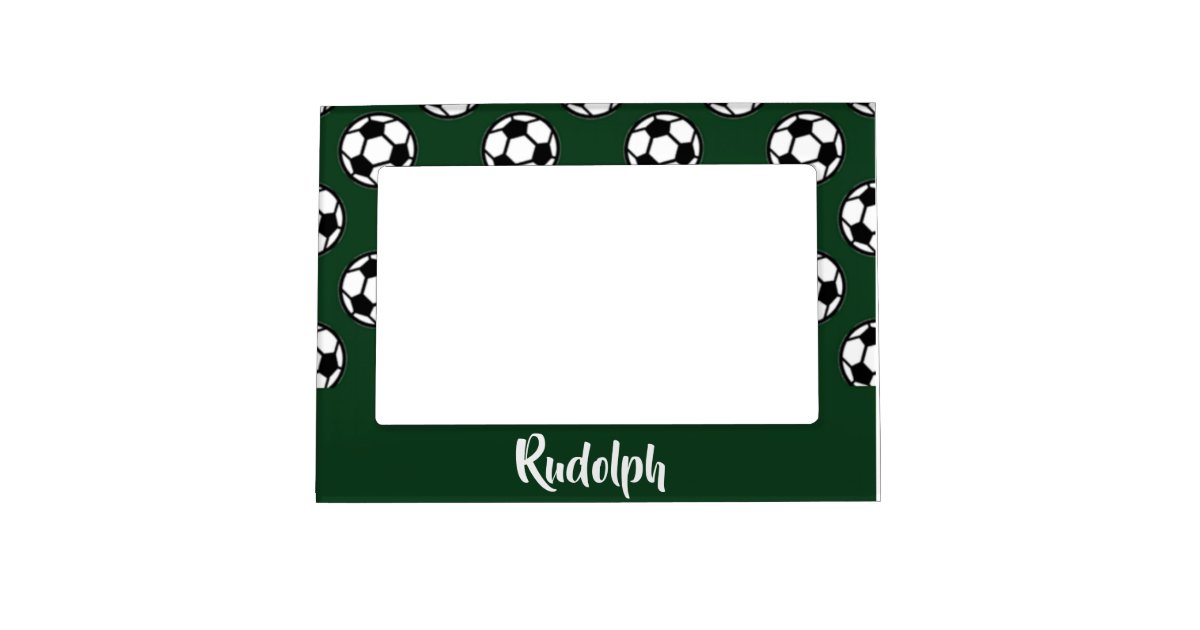 Soccer balls green pattern magnetic frame | Zazzle