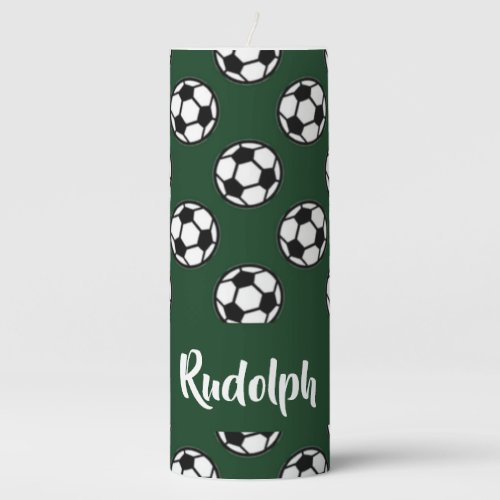 Soccer balls green pattern pillar candle