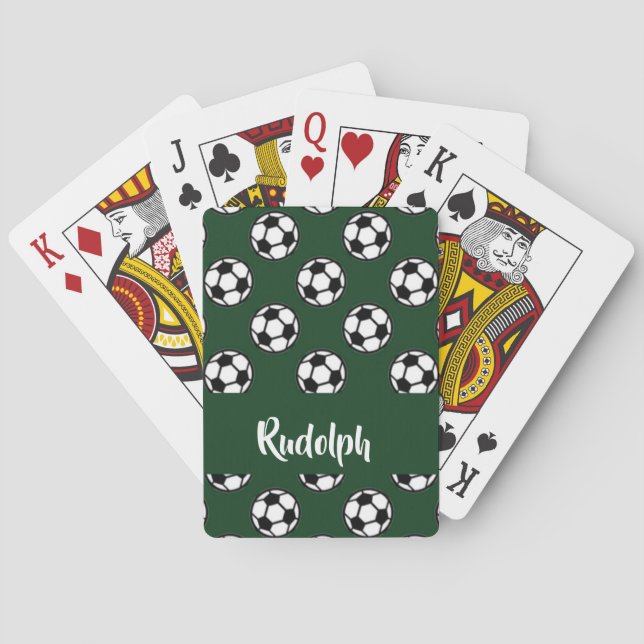 Soccer balls green pattern poker cards (Back)