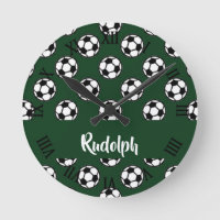 Soccer balls green pattern round clock