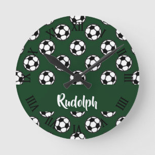 Soccer balls green pattern round clock