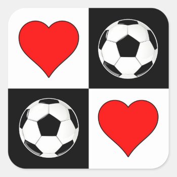 Soccer Balls & Hearts Cute Checker Pattern Sports Square Sticker by SoccerMomsDepot at Zazzle