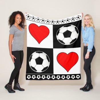 Soccer Balls & Hearts Cute Fleece Blanket For Fans by SoccerMomsDepot at Zazzle