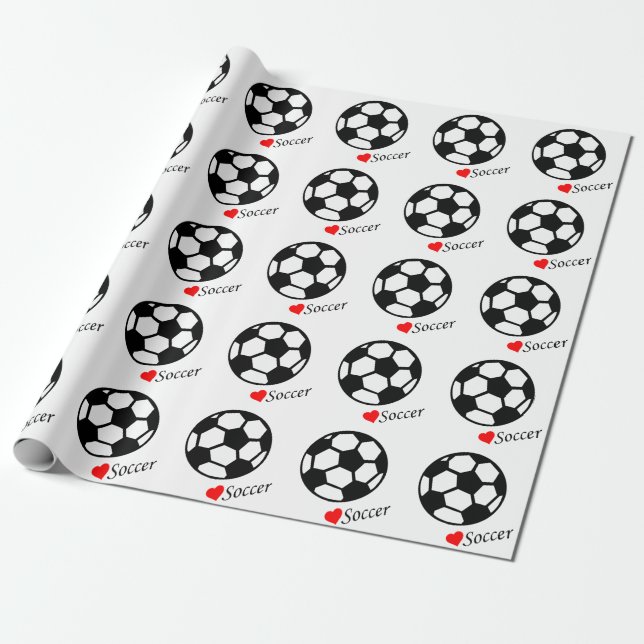 Soccer Balls I Love Soccer Wrapping Paper (Unrolled)