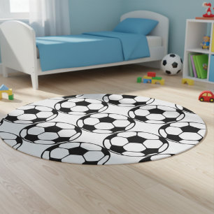 soccer balls in black&white -round rug
