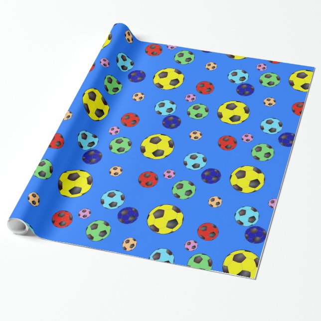 Soccer Balls In Many Colors Wrapping Paper (Unrolled)