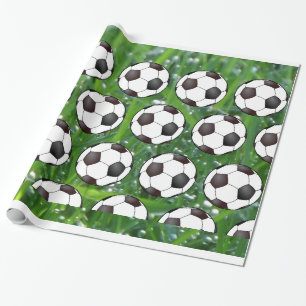 Soccer Balls In Wet Green Grass Wrapping Paper