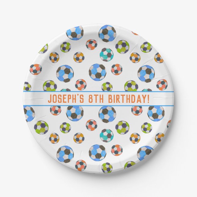 Soccer Balls Kids Birthday  Paper Plates (Front)