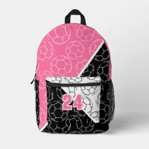soccer balls line art pattern on pink white black printed backpack