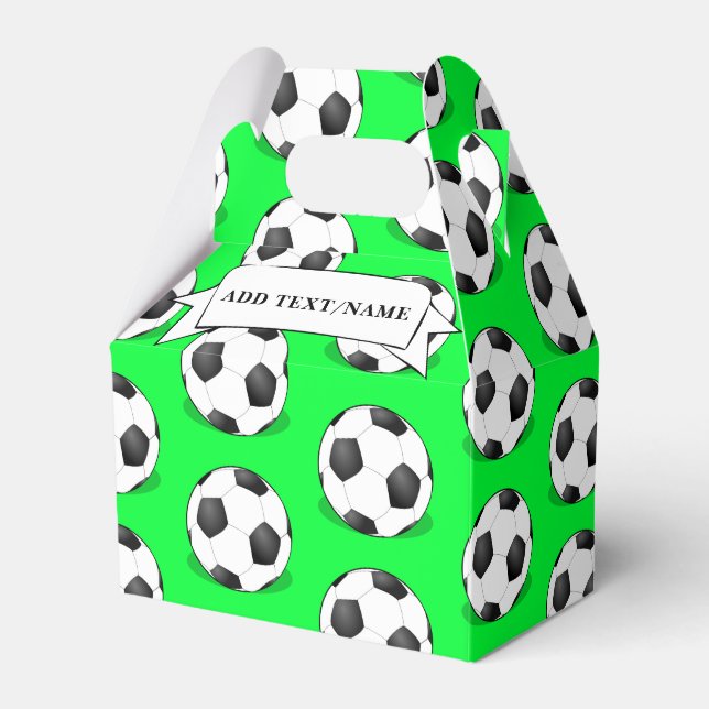 Soccer Balls On A Green Background Custom Name Favor Boxes (Front Side)