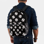 Soccer balls on black printed backpack