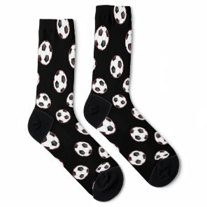 Soccer balls on black socks