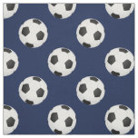 Soccer balls on blue, pattern fabric