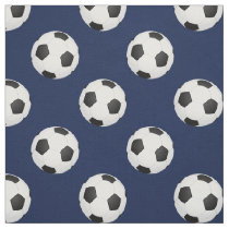 Soccer balls on blue, pattern fabric