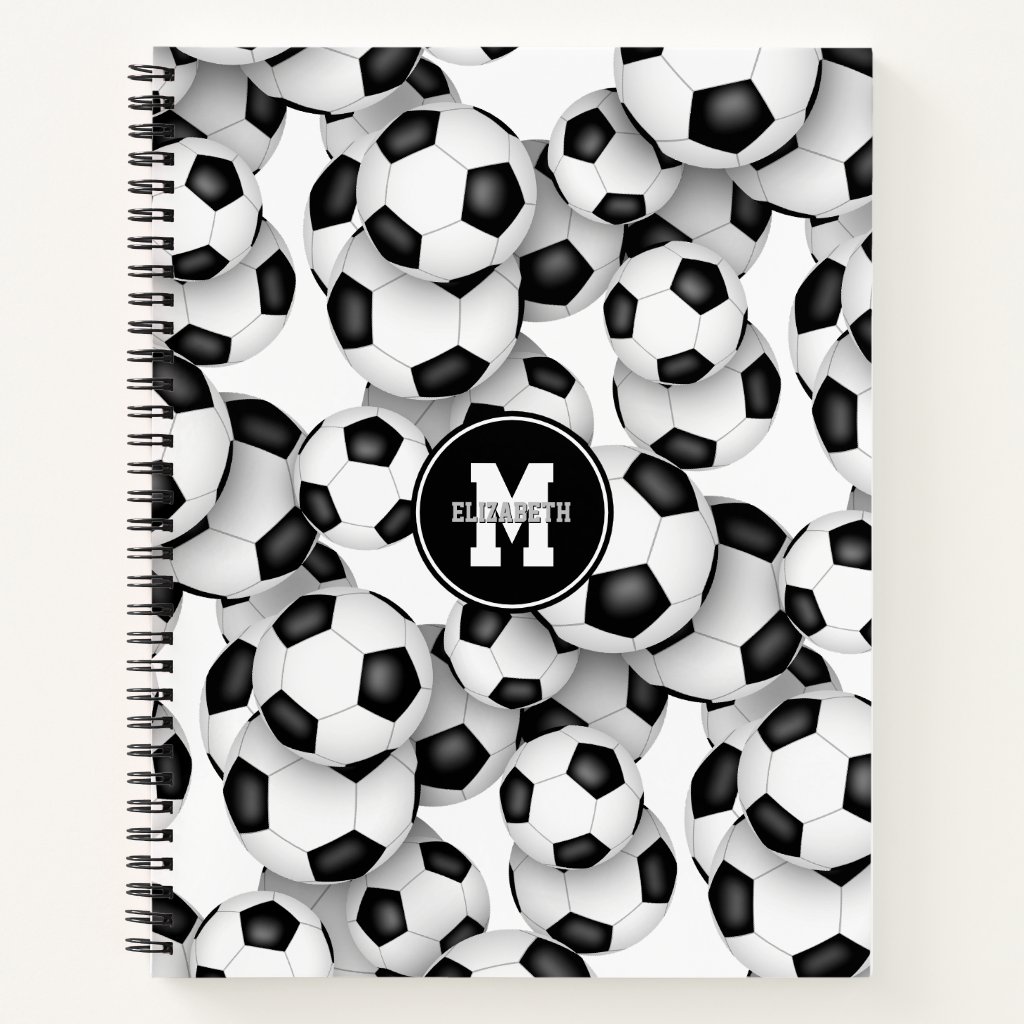 soccer balls pattern boys girls monogrammed notebook