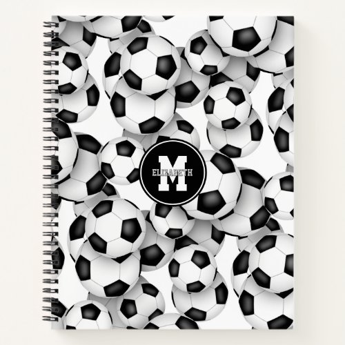 soccer balls pattern boys girls monogram 85x11 notebook