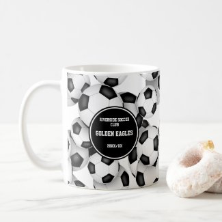 simple black white soccer balls team coach gift coffee mug