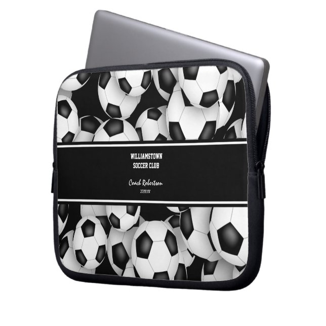 soccer balls pattern coach gift w custom name laptop sleeve (Front Left)