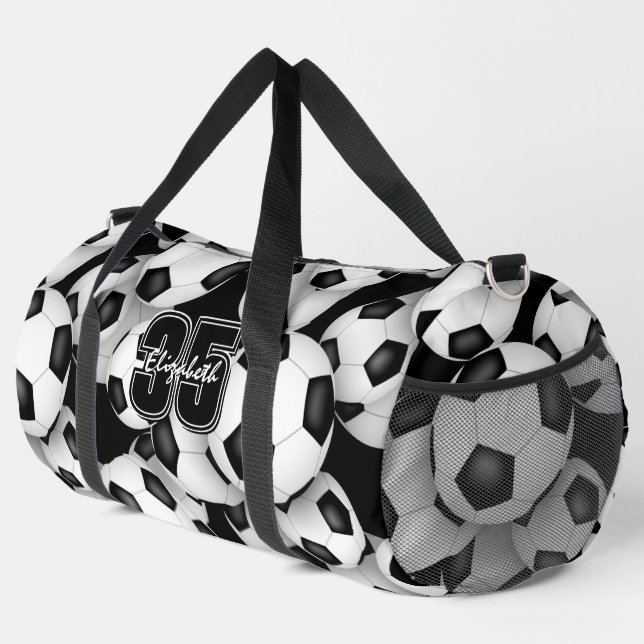 Soccer balls pattern player name jersey number  duffle bag (Right Corner)