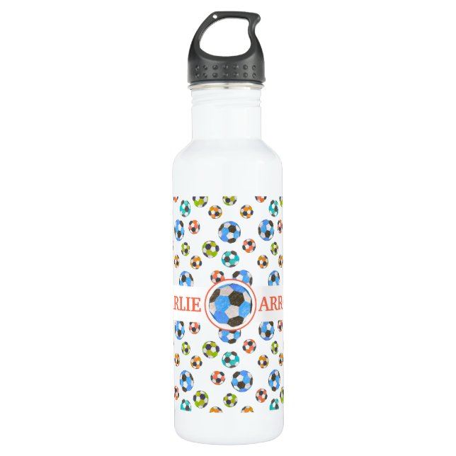 Soccer Balls Personalized Sports Stainless Steel Water Bottle (Front)