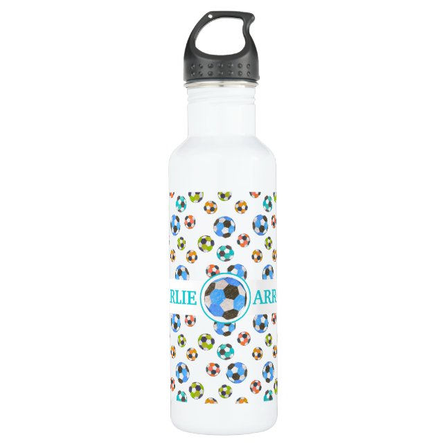 Soccer Balls Personalized Sports Stainless Steel Water Bottle (Front)