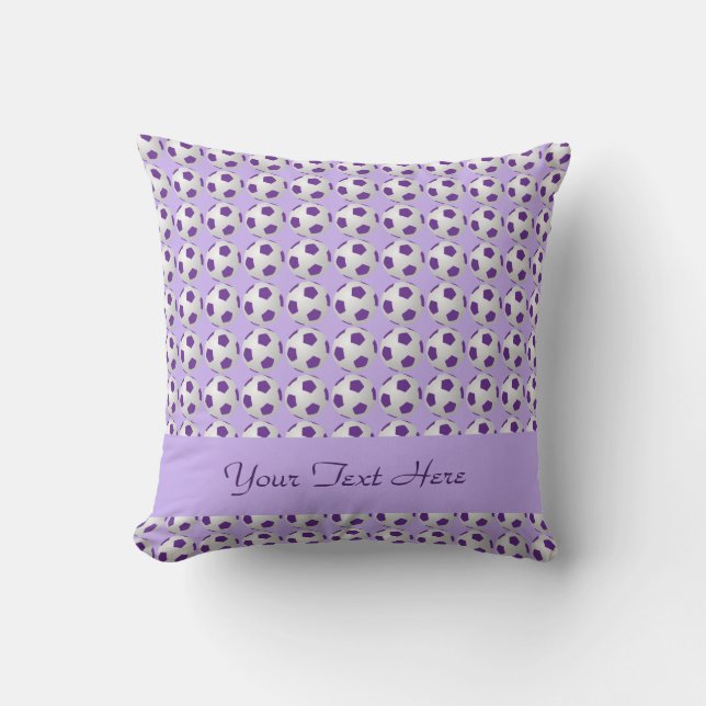 Soccer Balls, Purple and White, Name, Square Throw Pillow (Front)
