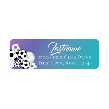 Soccer Balls Purple Teal And White Address Label by InBeTeen at Zazzle
